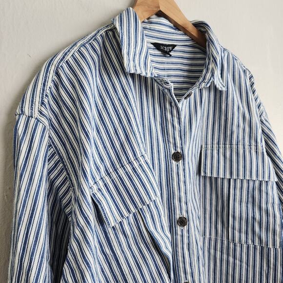 NEW J. Crew Cargo Button Up Shirt Blue White Stripe - Picture 10 of 13